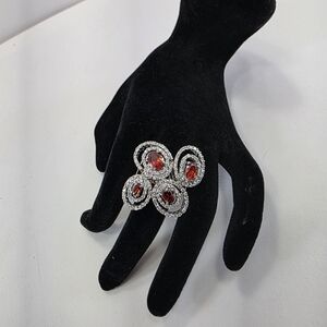 Charles Winston Red/Orange Gemstone Halo Statement Ring